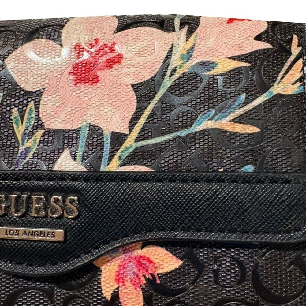 Guess Floral Wallet Black Logo Print Snap Closure Organizer Clutch - Picture 7 of 8